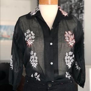Vintage Sheer Embroidered Button Up